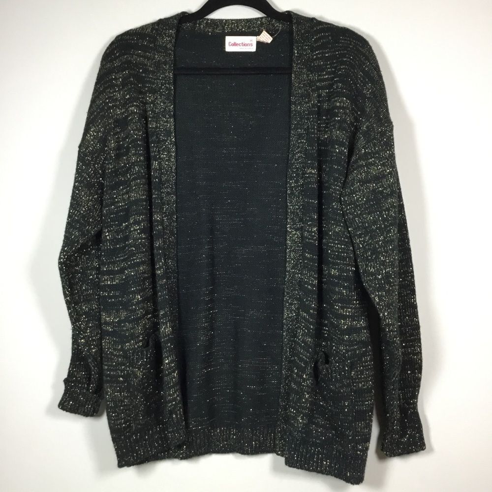 Black with metallic gold fleck vintage cardigan sparkle bling witchy size M